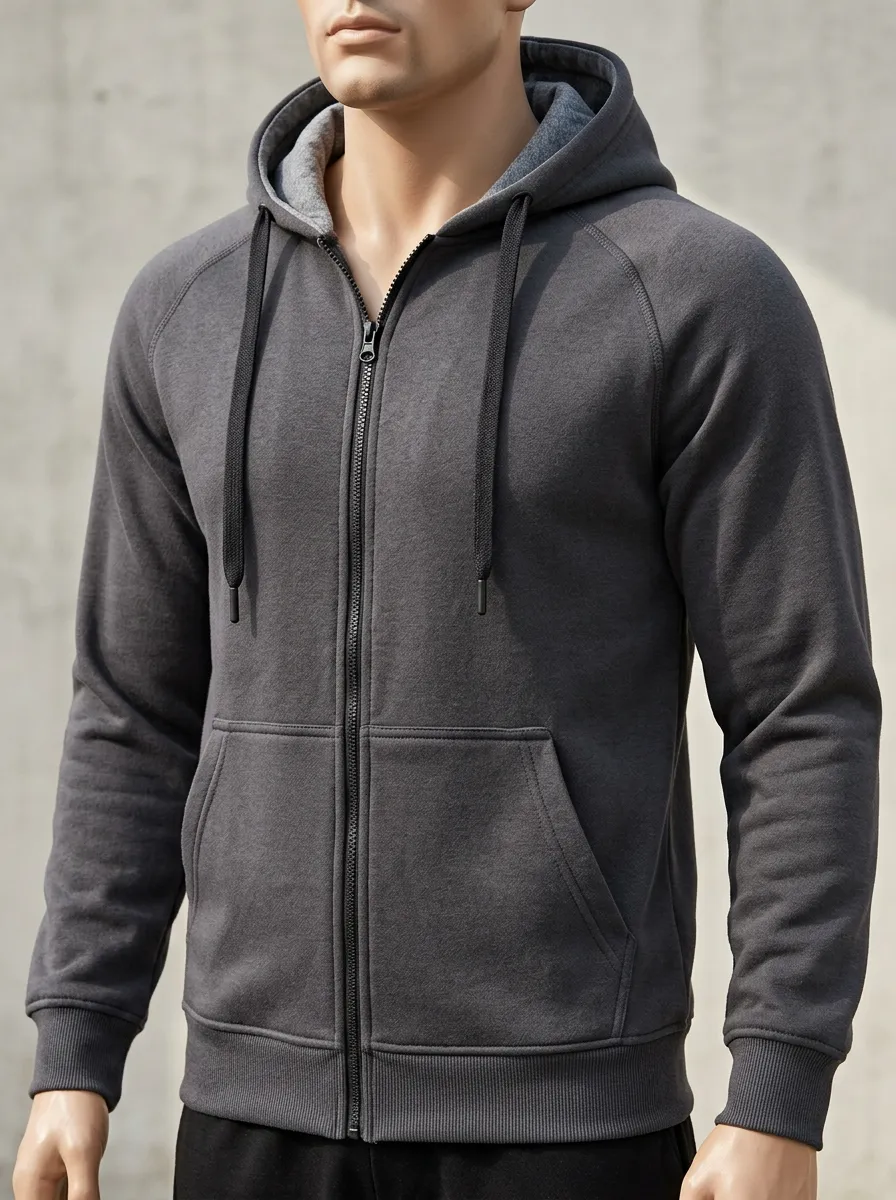 Modern Zip-Up Hooded Look Men's Sport Jacket