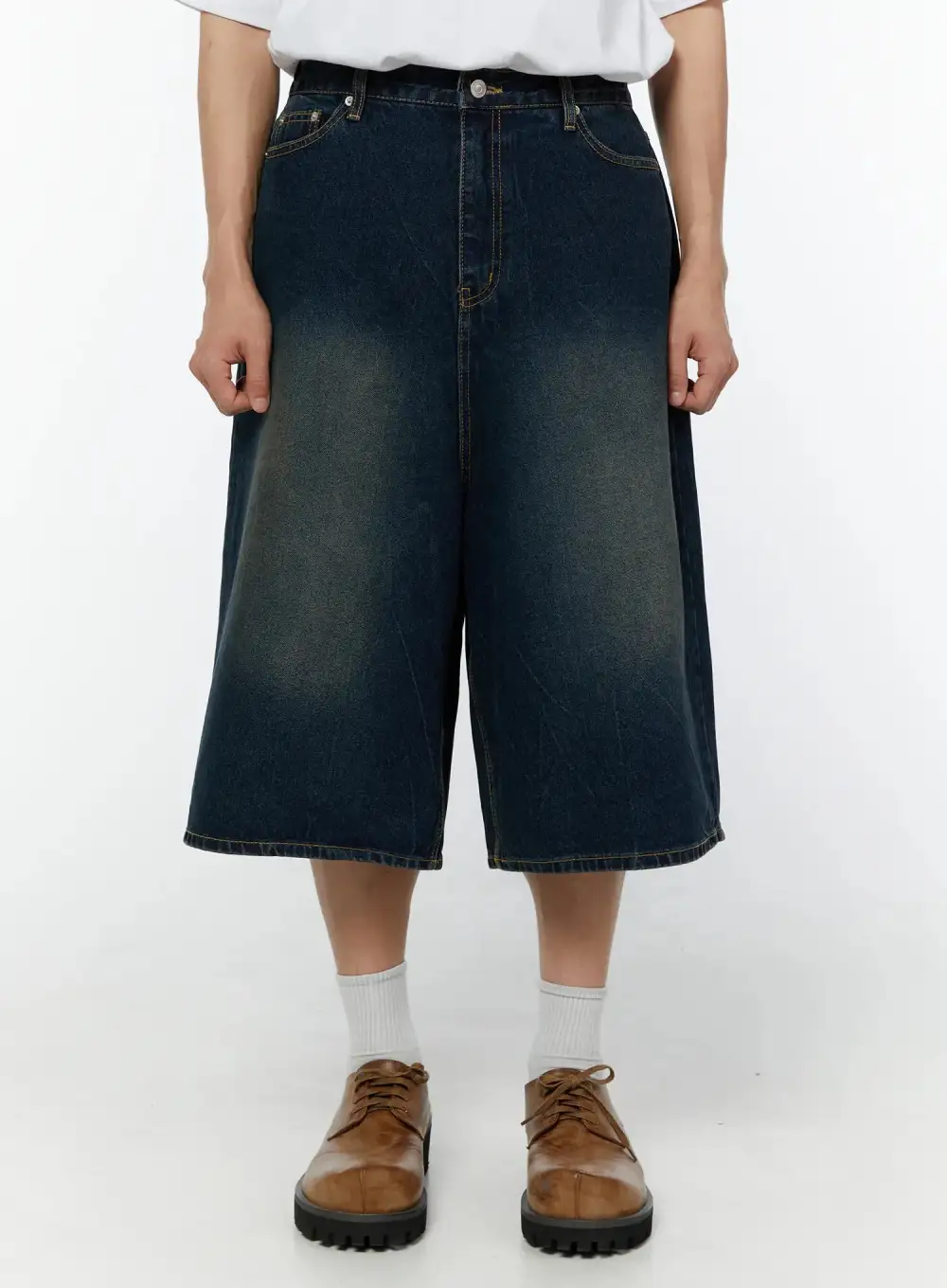 Men's Pocketed Wide Leg Denim Bermuda Shorts