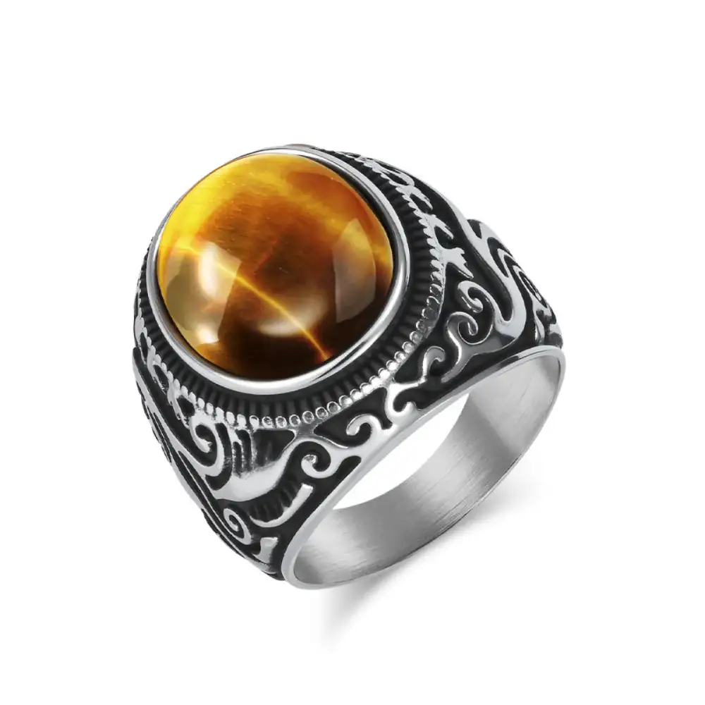 Men's Sculpted Scrollwork Tiger Eye Signet Ring