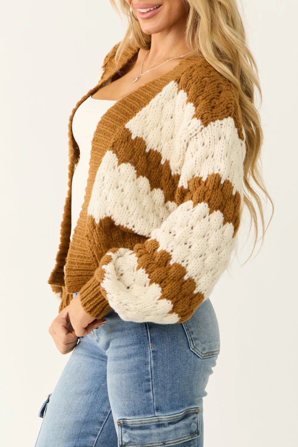 Brown Sugar Striped Long Sleeve Open Cardigan