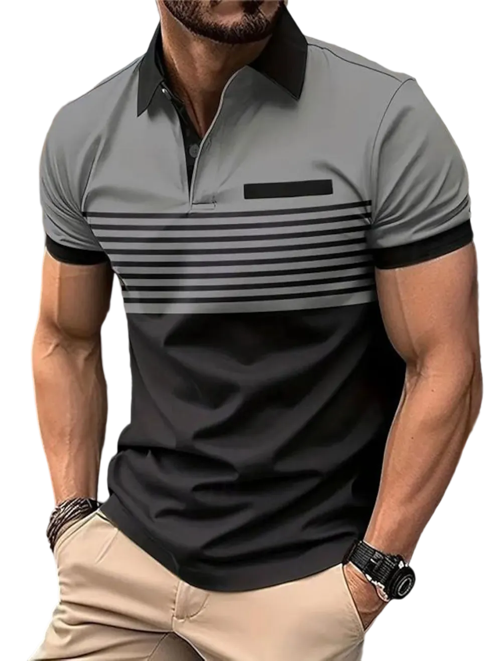 Men'S Striped Polo Shirts Golf Shirt Short Sleeve Polo Shirts Collared Shirts Business Casual WorkWear Formal Wear Festival Wear Buttons 3D Print Spring & Summer White Wine Orange