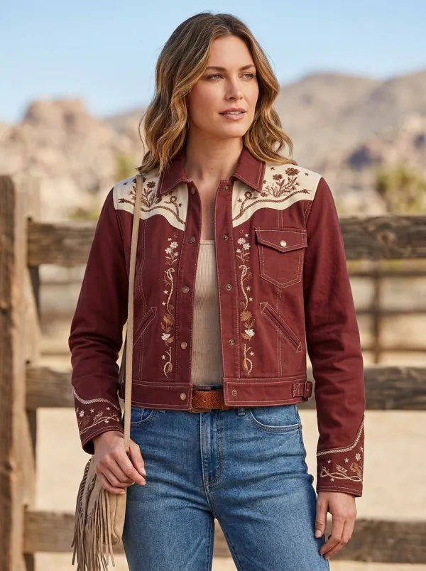 Women's Vintage Inspired Western Cowgirl Floral Embroidery Floral Embroidered Jacket