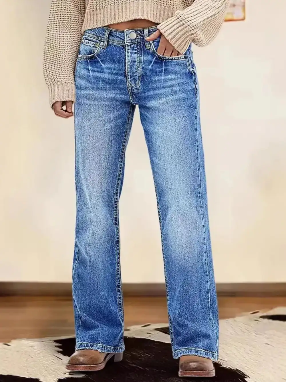 Straight Leg Denim Jeans