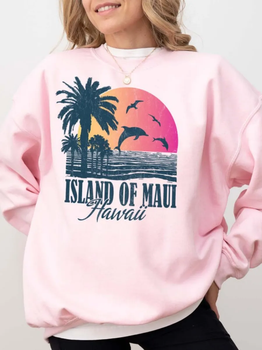 Beach Printed Round Neck Sweatshirt