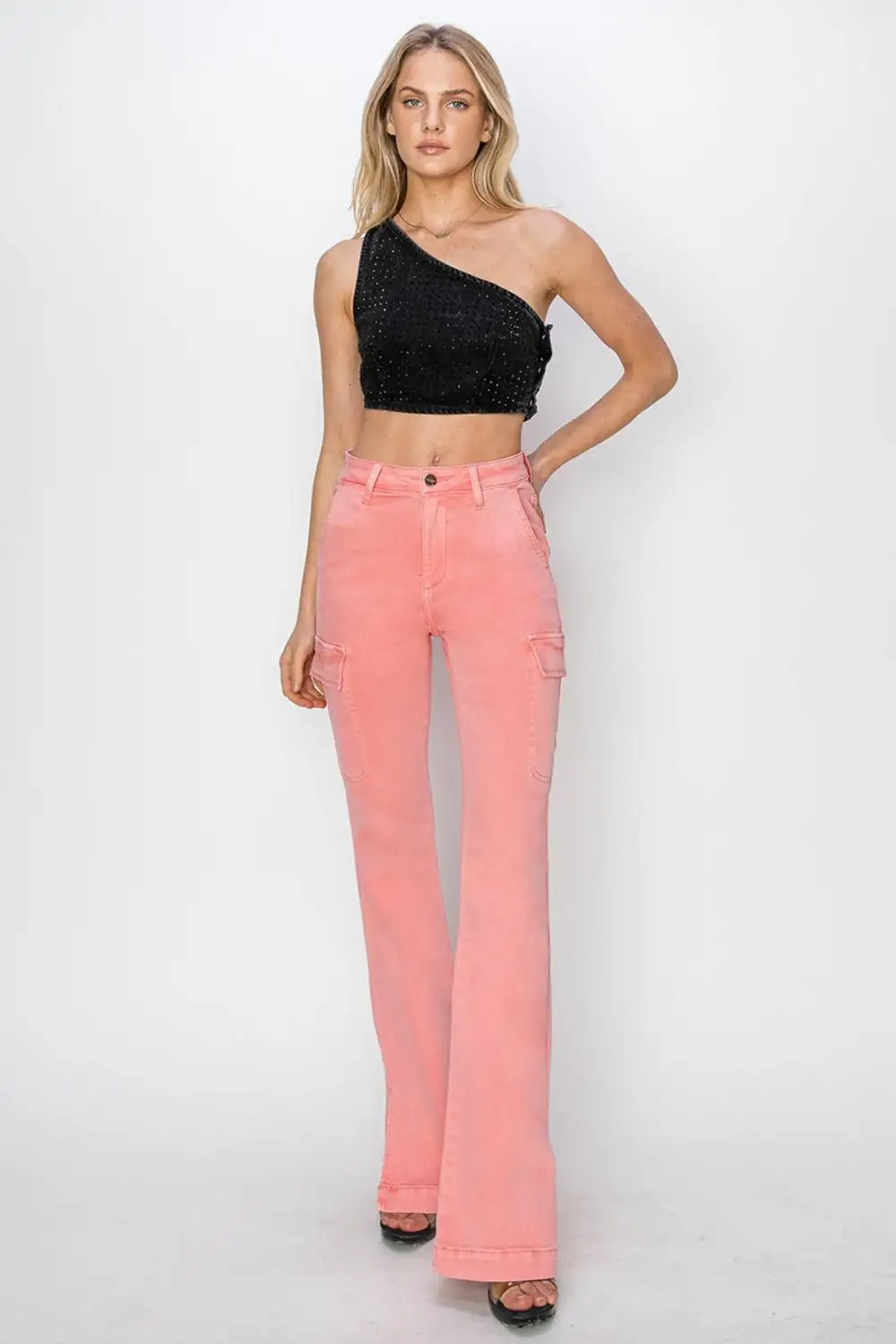 Tailored High Waist Flare Leg Slit Denim Jeans