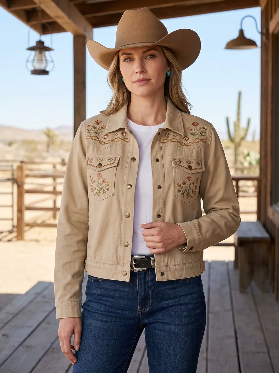 Women's Frontier Inspired Western Cowgirl Floral Embroidery Floral Embroidered Jacket