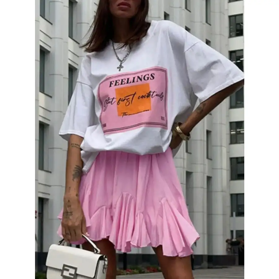 Elastic Waist Ruffled Hem Skirt