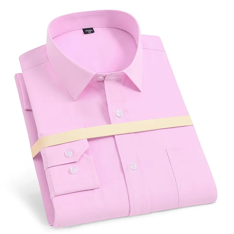 Men'S Long Sleeve Business Solid Color Cotton Breathable Shirt