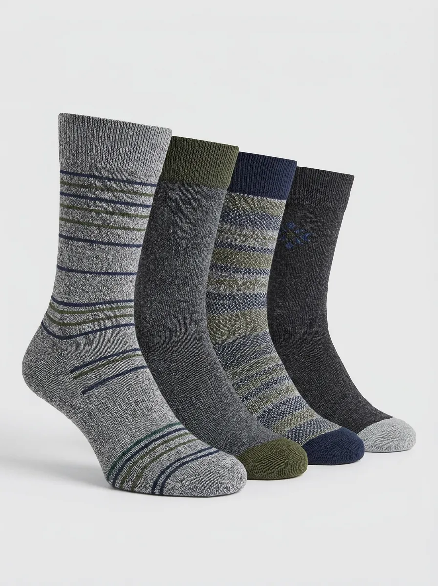 Daily Striped Printed Detail Men's Four Pair Socks