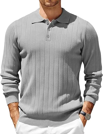 Mens Long Sleeve Knit Polo Sweater