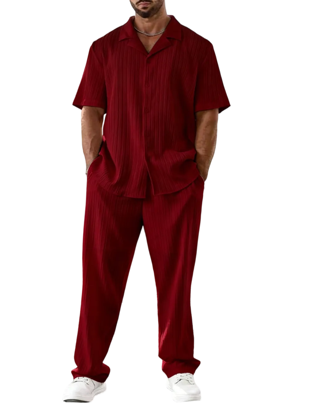 Men's Two-piece Suit Shirt and Elastic Waist Pants Set