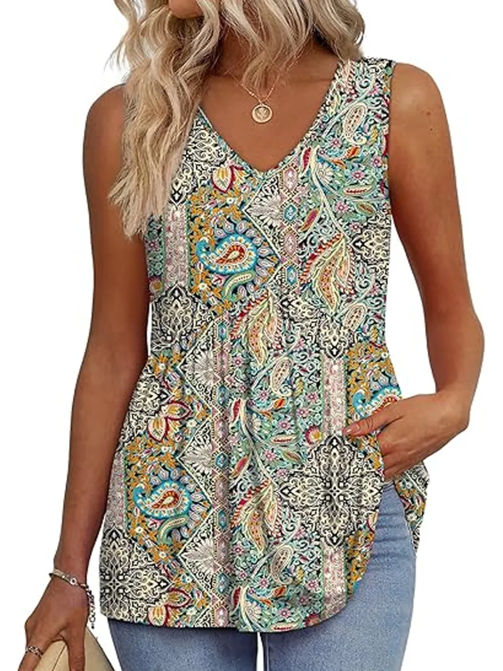 Womens Tank Tops 2025 Flowy Peplum Tops For Women Dressy Sleeveless V Neck Babydoll Tank Tops
