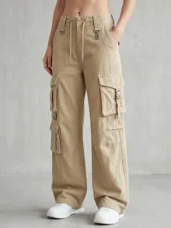 Functional Embroidered Detail Multi Pocket Essential Women's Multi Pocket Cargo Pants