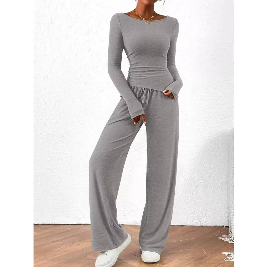 Everyday Long Sleeve Top and Wide Leg Pants Set