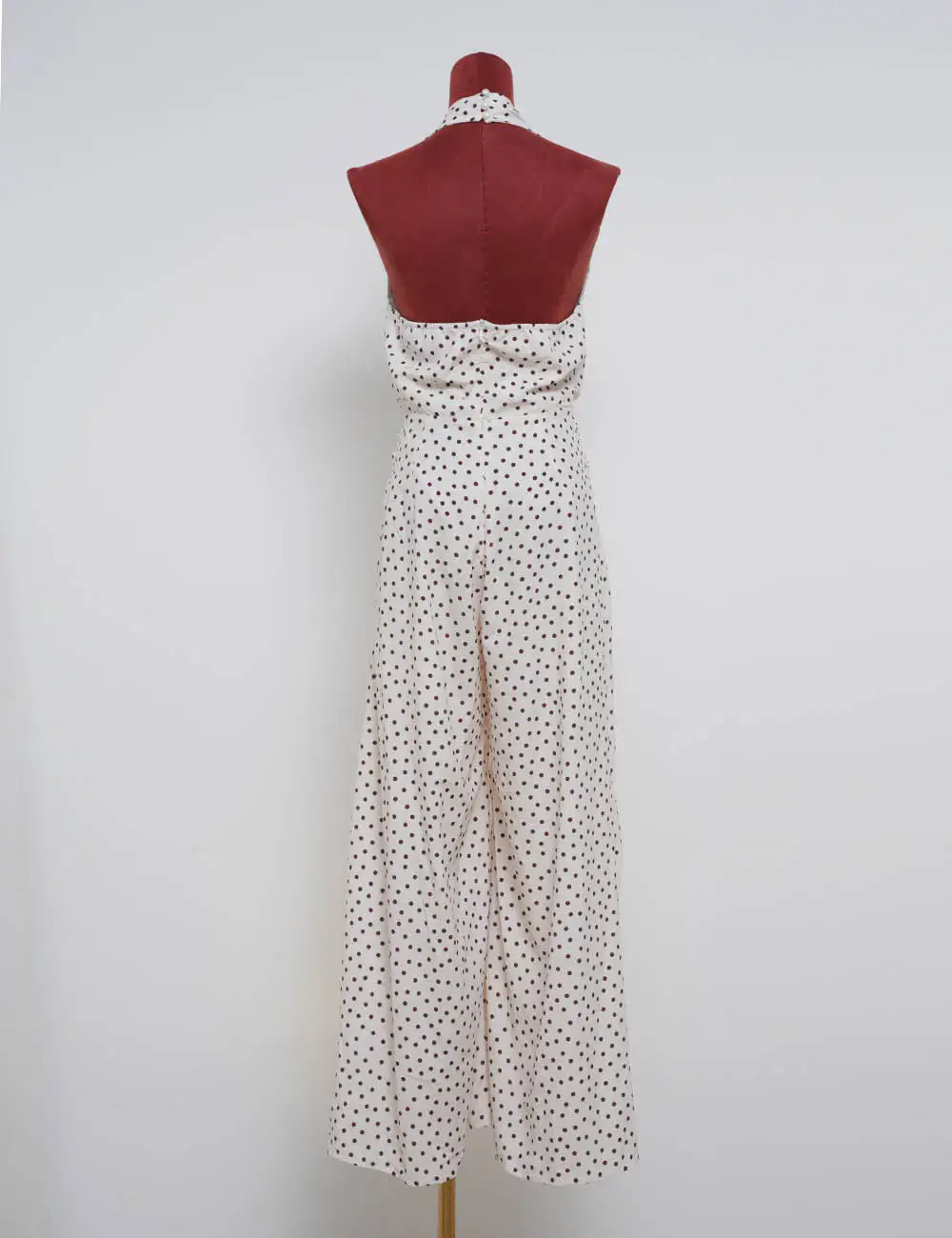 Polka Dot Halter Neck Metal Buckle Wide Leg Jumpsuit