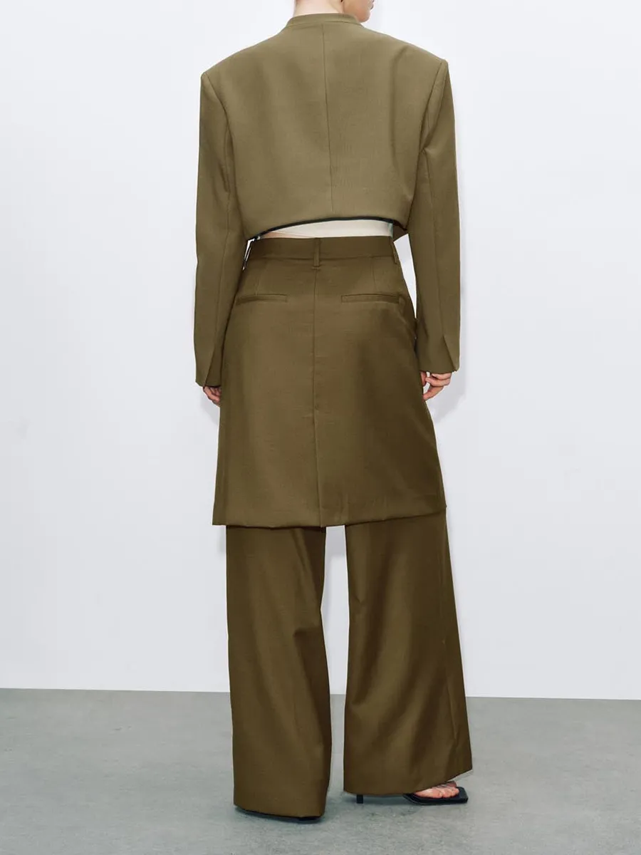 A Khaki Asymmetrical And Elegant Blazer For Women