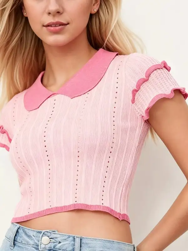 Peter Pan Collar Short Sleeve T Shirt