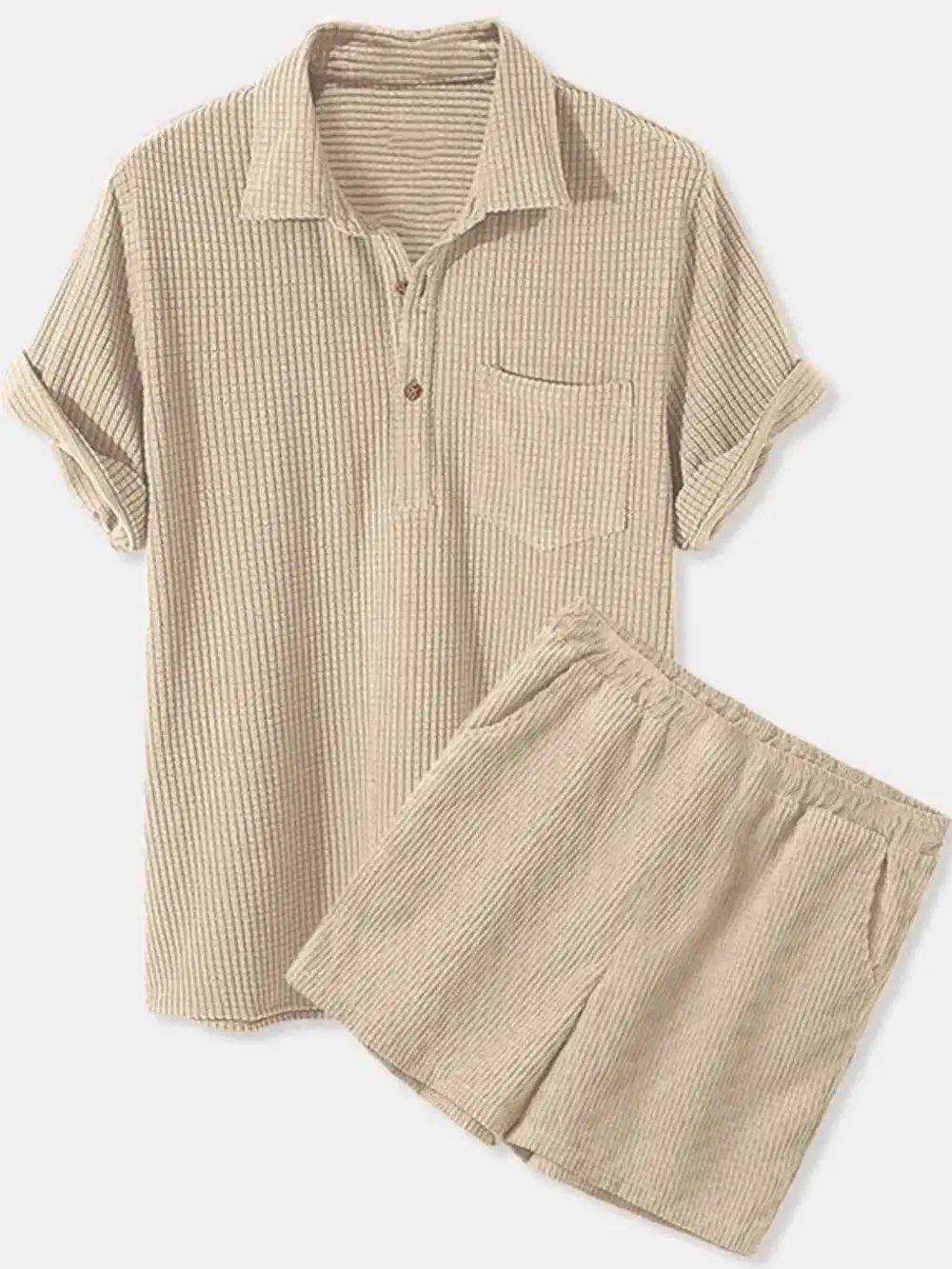 Button-Detail Short-Sleeve Top and Shorts Set