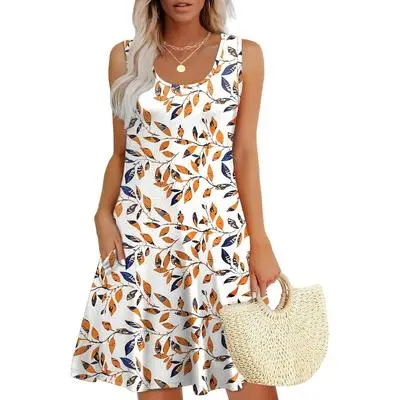 Womens Summer Dresses Loose U Neck Sleeveless Sundresses Dress with Pockets