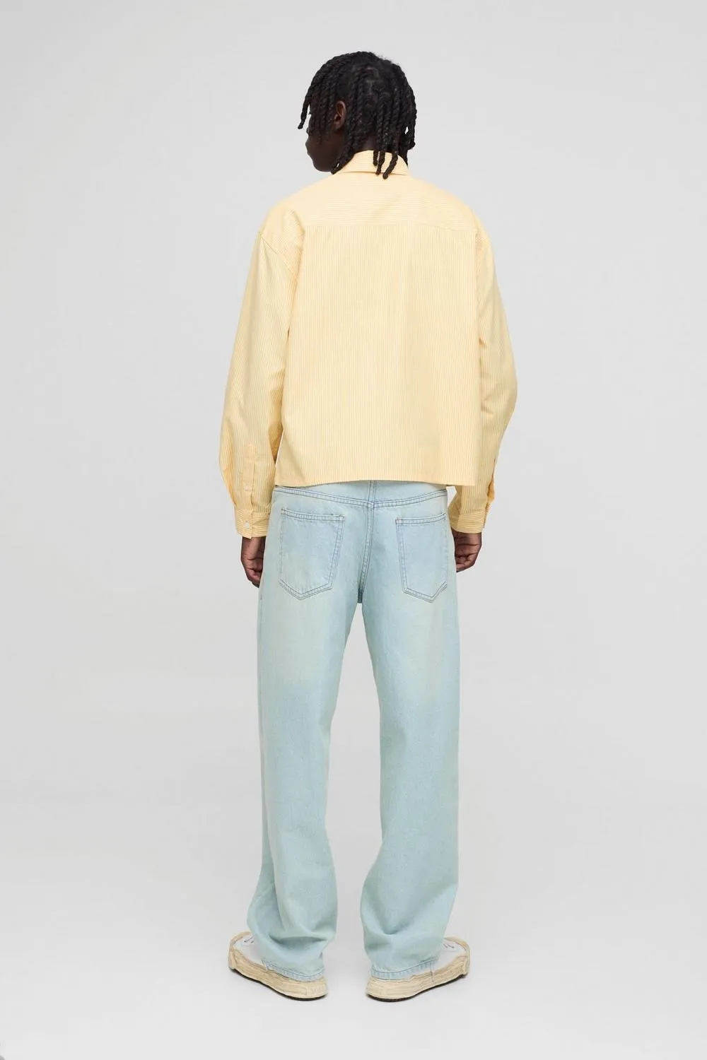 Oversized Boxy Long Sleeve Stripe Embroidered Yellow Shirt