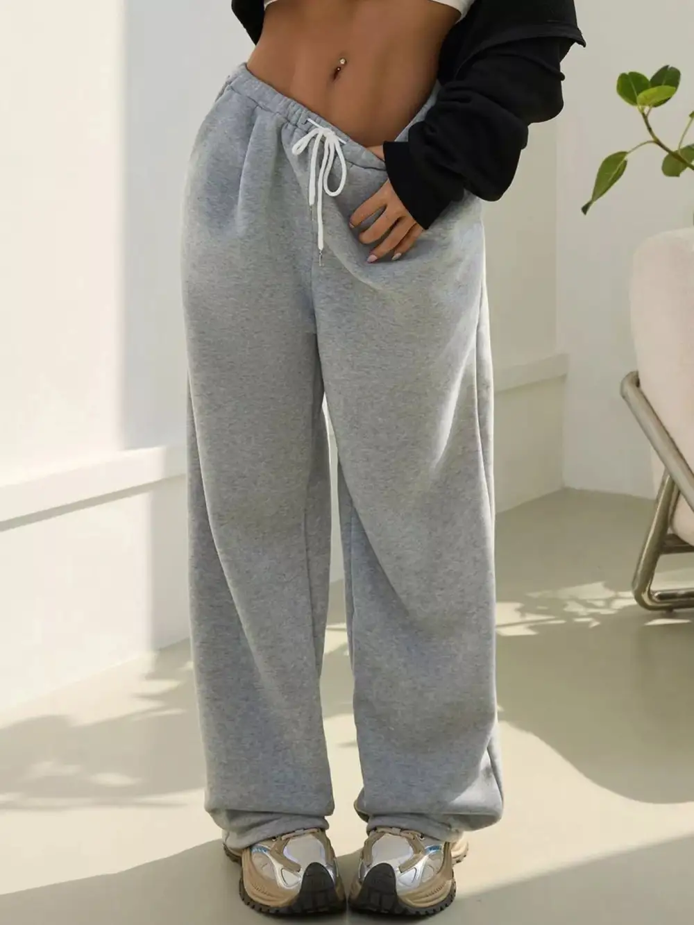 High-Waist Wide-Leg Drawstring Pocketed Sweatpants