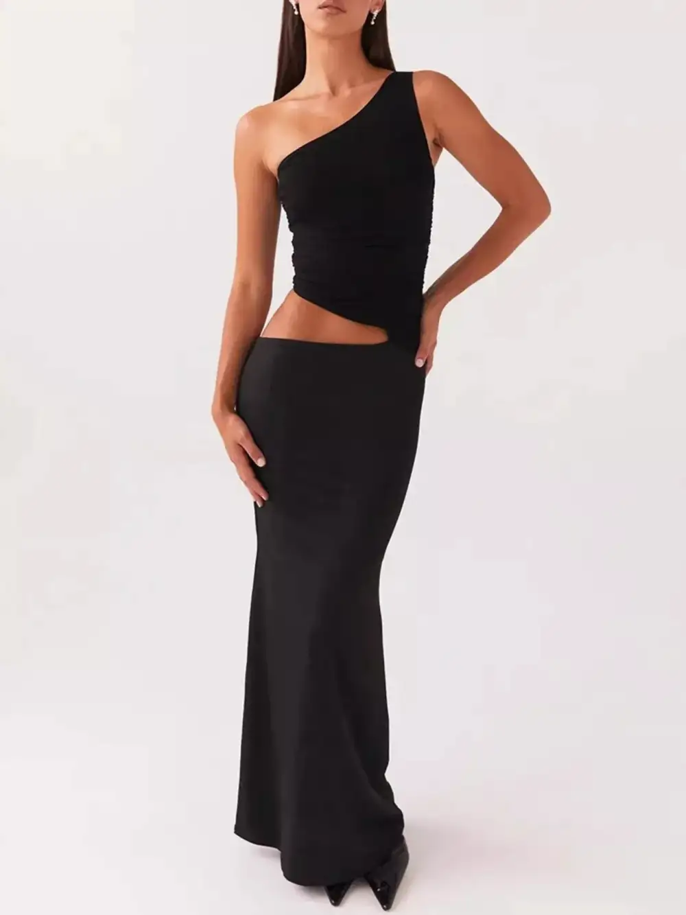 One Shoulder Ruched Coordinated Set