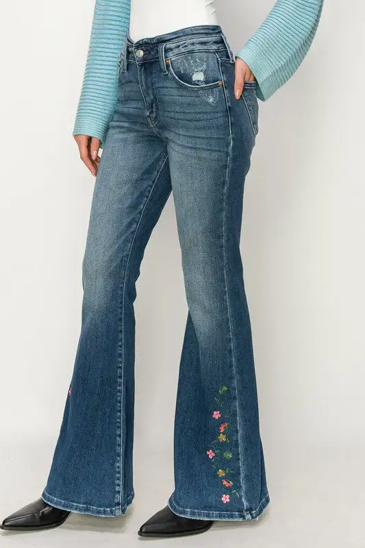 Versatile High Rise Flare Stretch Denim Jeans