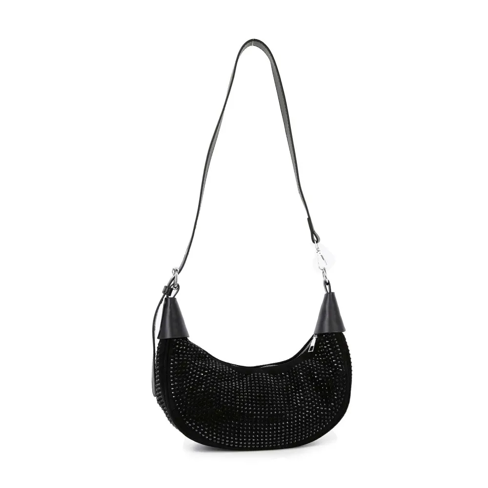 Crystal Accent Faux Leather Hobo Shoulder Bag