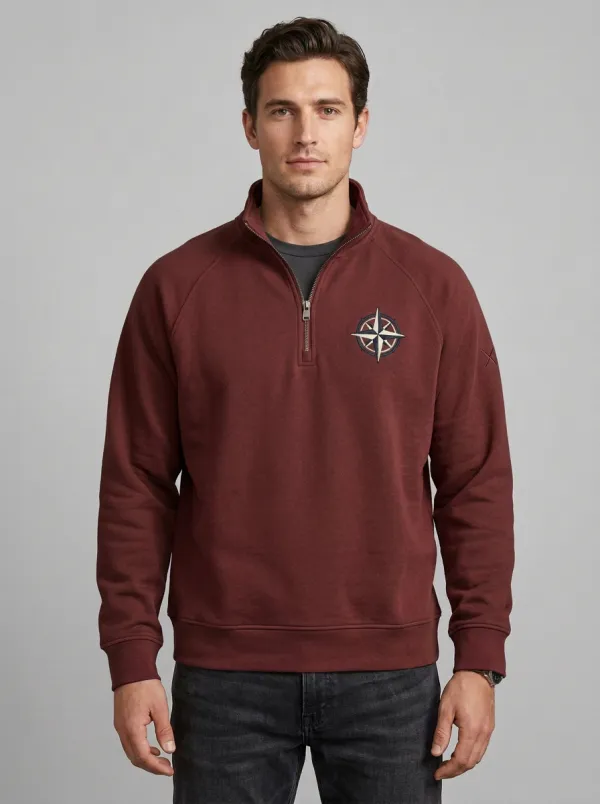 Men's Nautical Adventure Compass Graphic Quarter-Zip-Neck Sweatshirt
