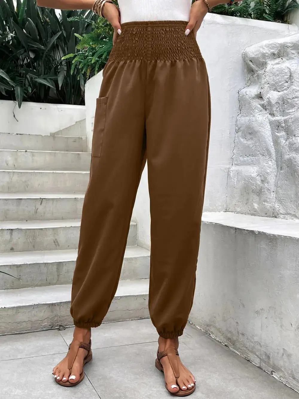 Relaxed Smocked High Waist Pants