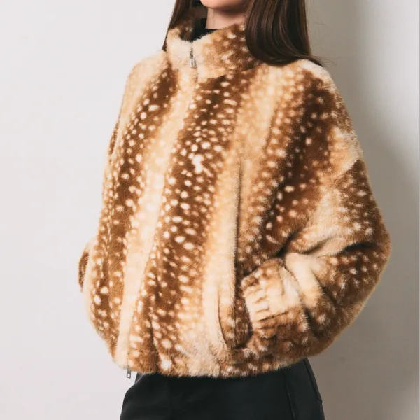 Animal Pattern Faux Fur Jacket