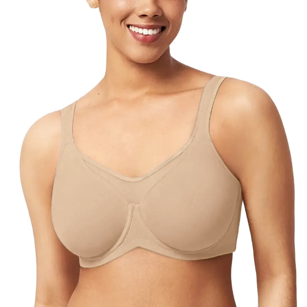 Unlined Non-Padded Underwire Smoothing Wide Strap Full Coverage Minimizer T-shirt Bra