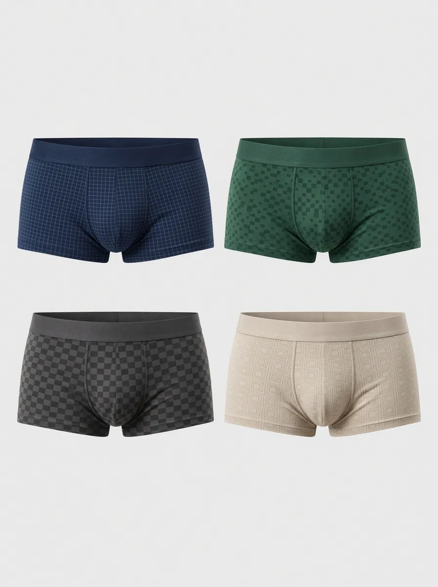 Men's Multicolor Geometric Patterned Trunk Briefs 4-Pack