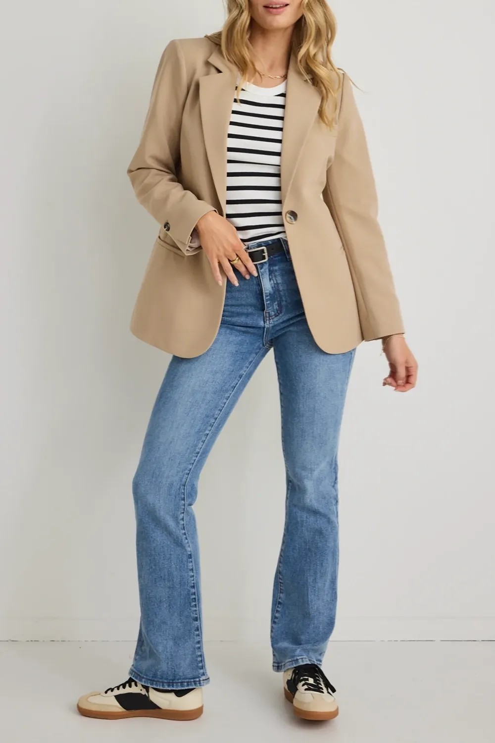 Camel Textured Fitted Blazer