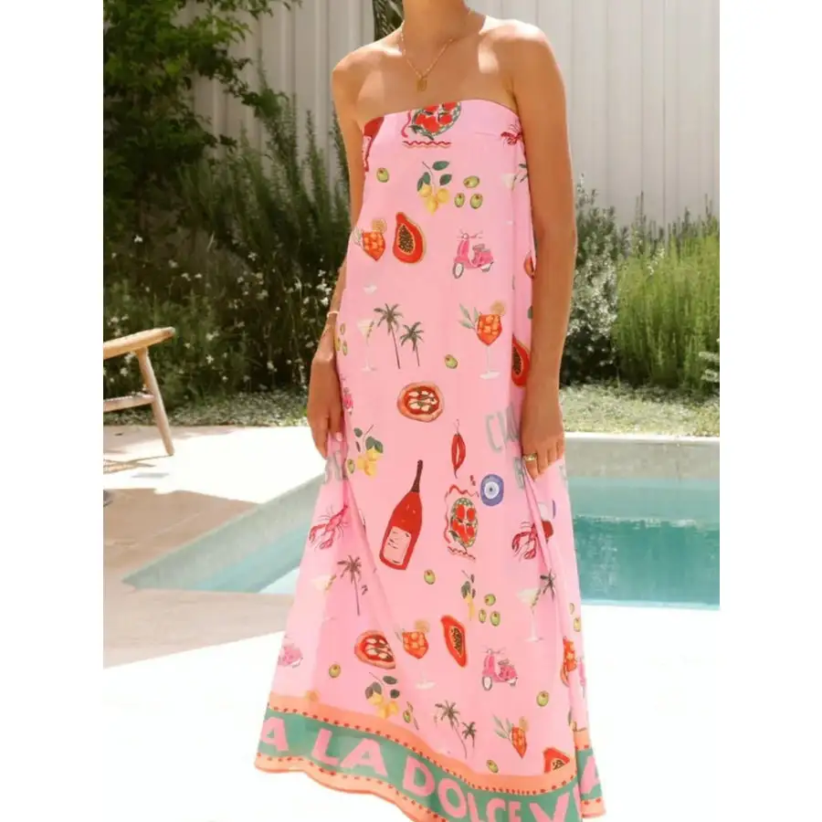 Printed Strapless Summer Maxi Dress
