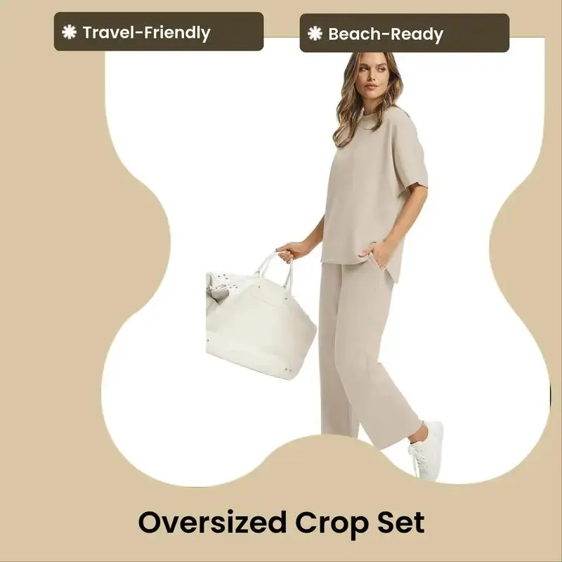 Women's two-piece summer set: Loose wide-leg shorts and casual top