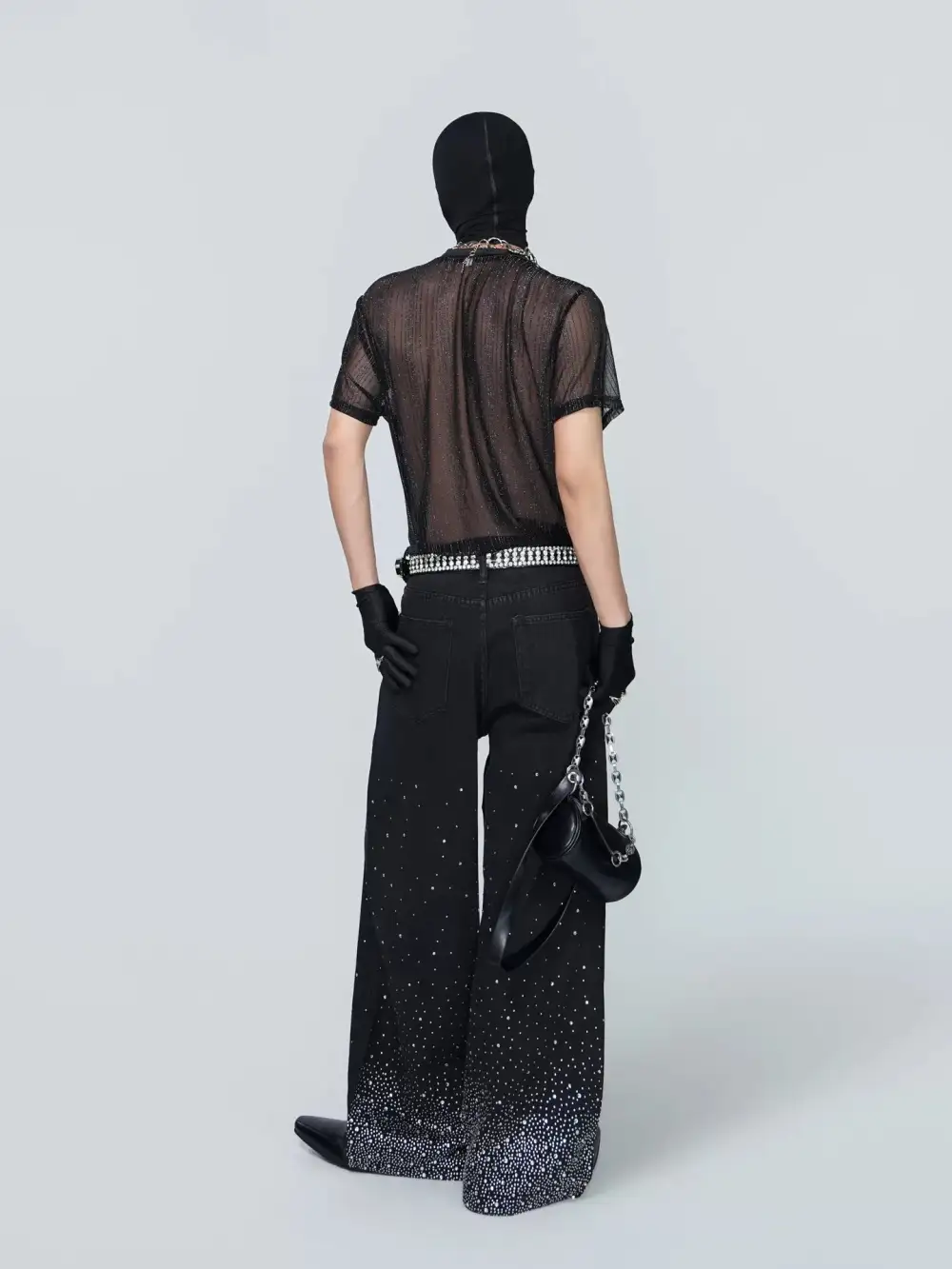 Wide-Leg Embellished Zip-Detail Jeans