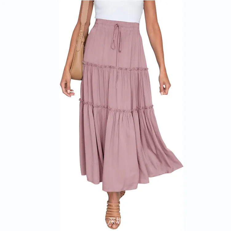 Women's High Waist Midi Skirt Bohemian Pleated Elegant Pants