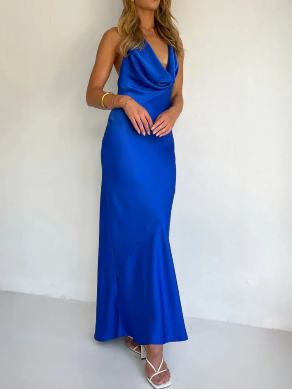 Gathered Detail Satin Maxi Dress