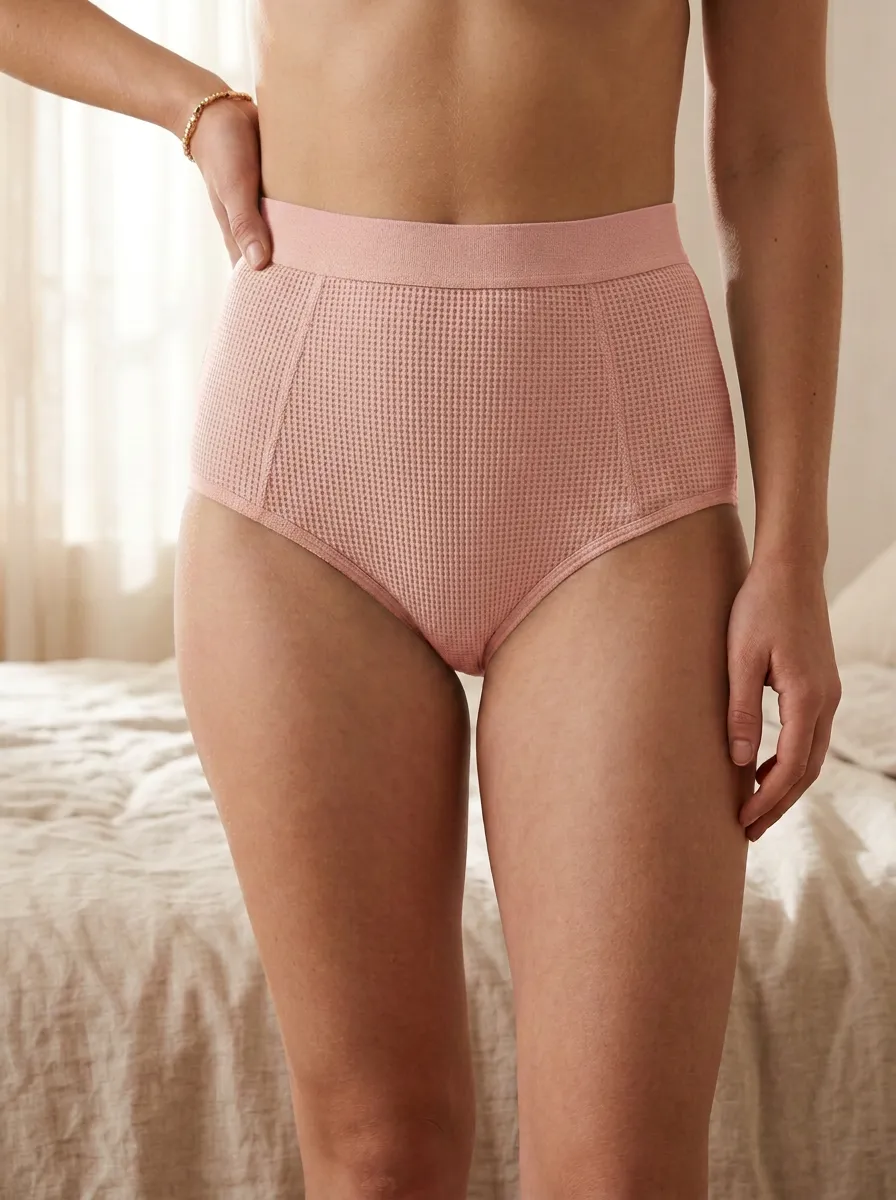 Women's Cozy Home Waffle Knit Sage Green High-Waisted Panties