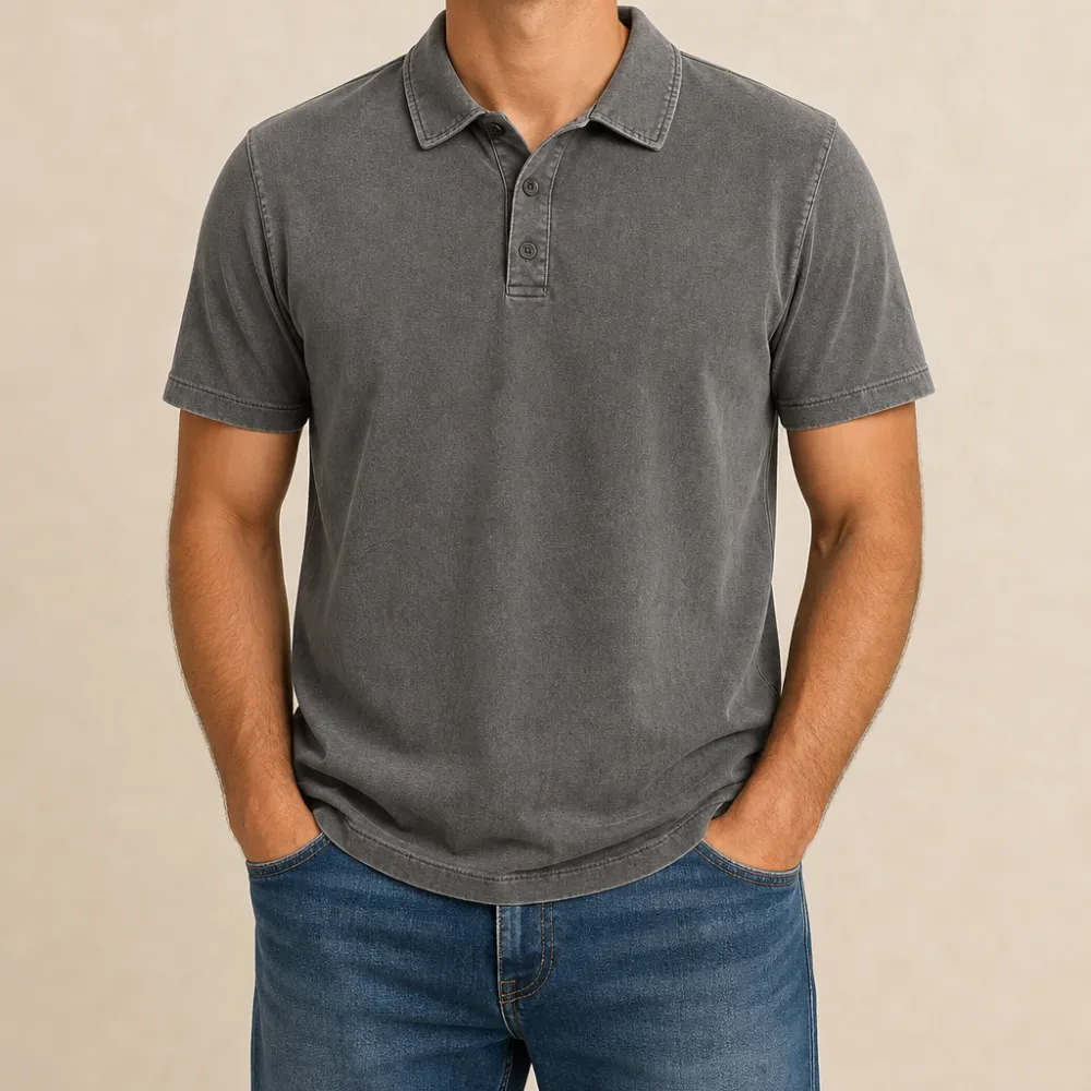 Men’s Vintage Wash No-Pocket Polo Shirt