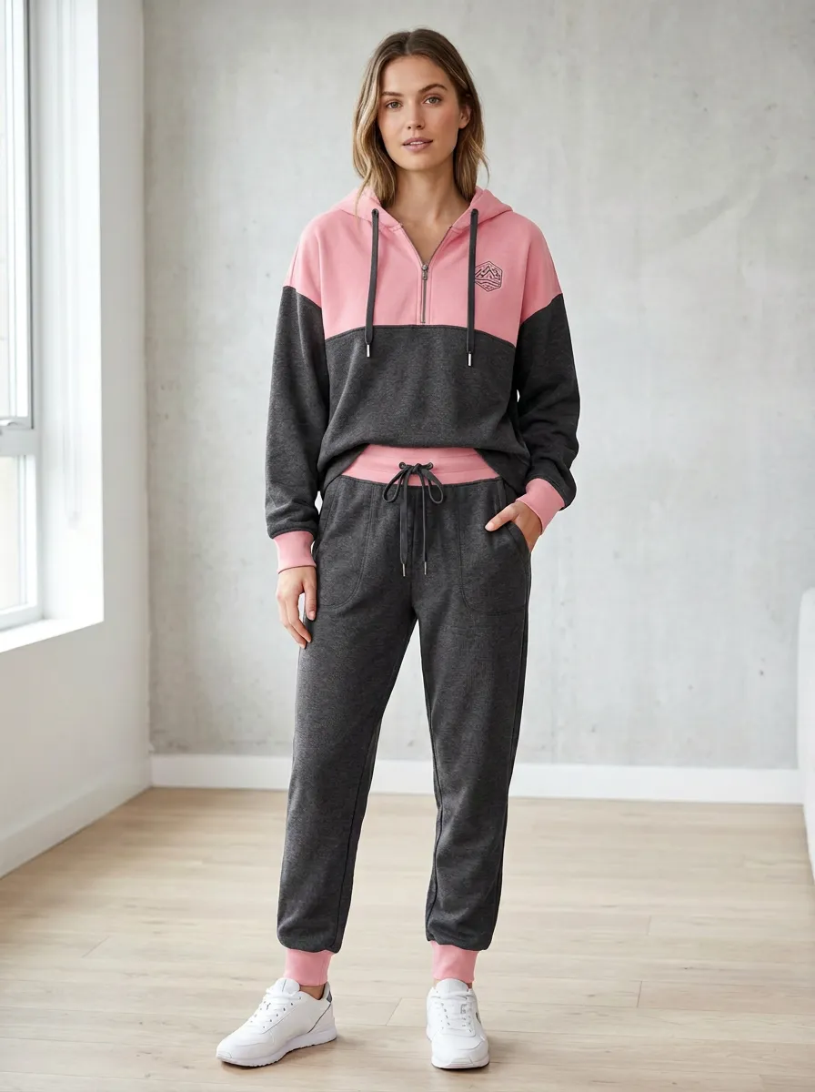 Women's Outdoor Adventure Mountain Printed Colorblock Hoodie Jogger Set