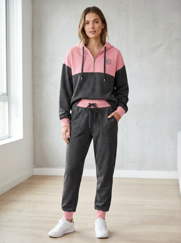 Women's Outdoor Adventure Mountain Printed Colorblock Hoodie Jogger Set
