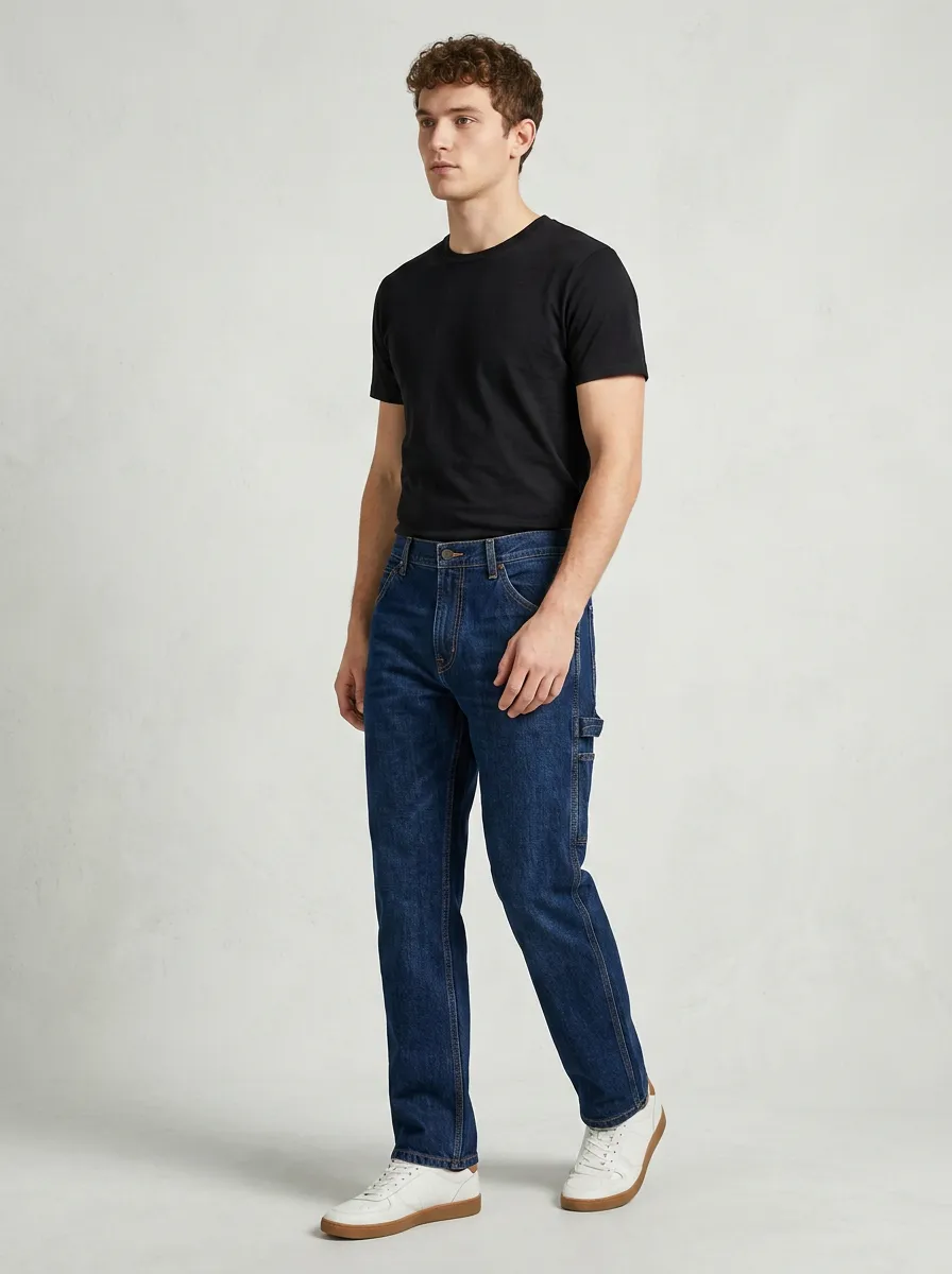 Men's Classic Dark Wash Denim Utility Printed Jeans