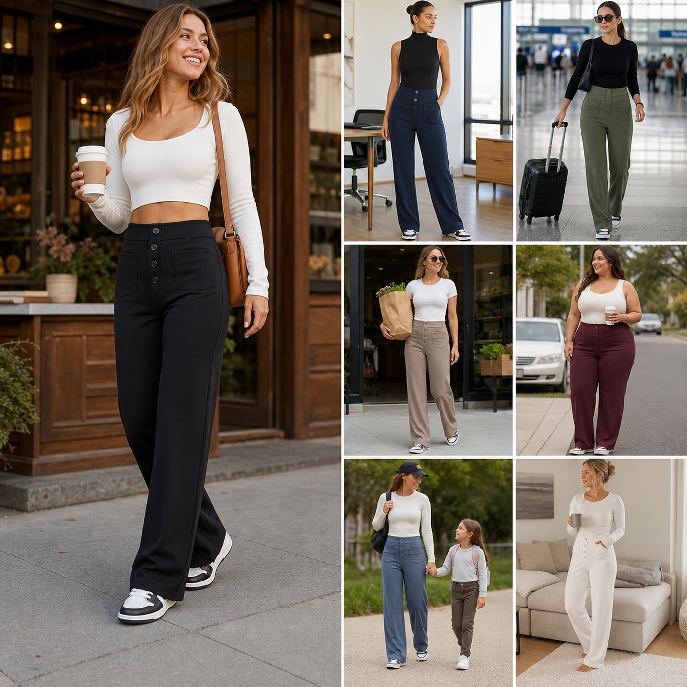 Real-life styling scenes with multiple colors and body types