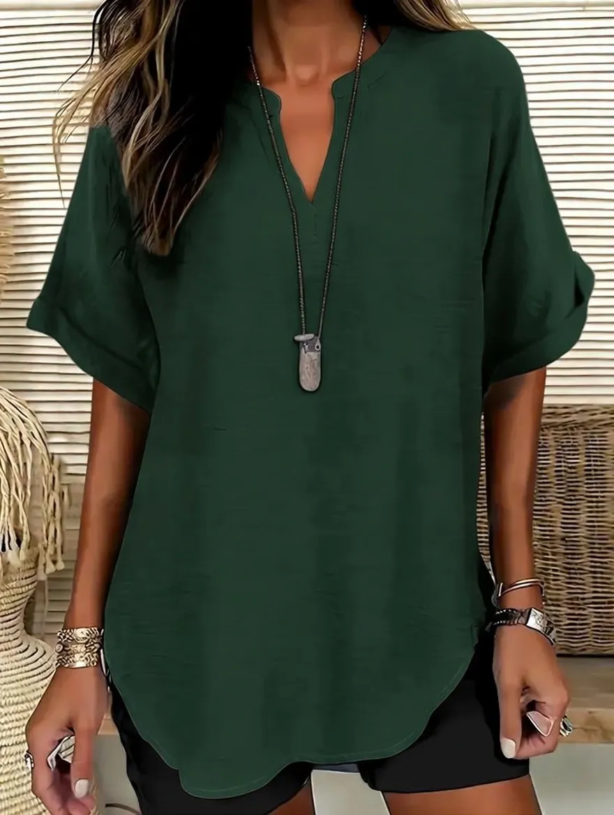 Women's Solid Color Short-Sleeve Shirt