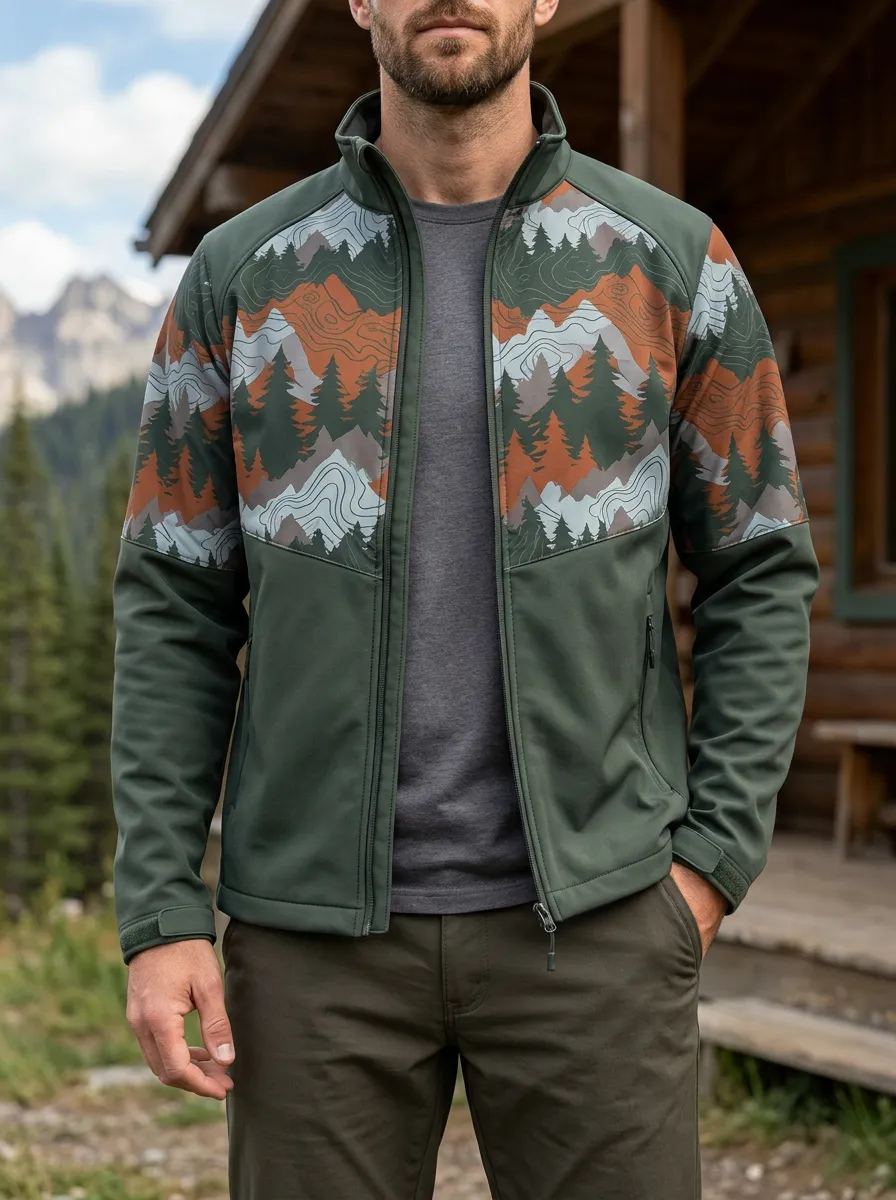 Men's Outdoor Hiking Lover Mountain Forest Printed Jacket