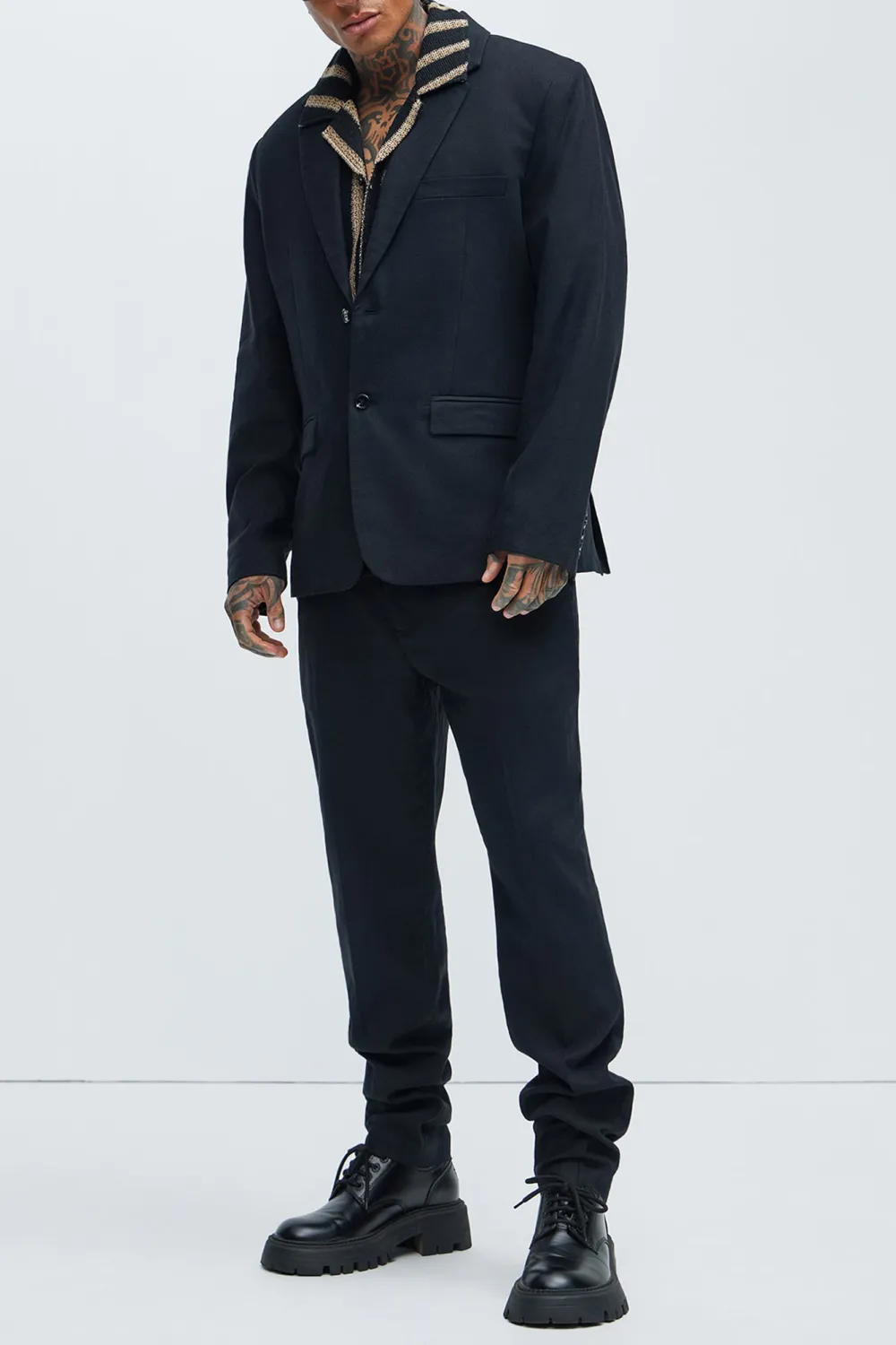 Slight Stretch Linen Suit Jacket - Black