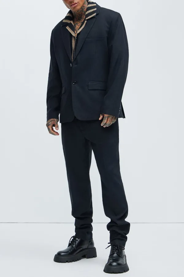 Slight Stretch Linen Suit Jacket - Black