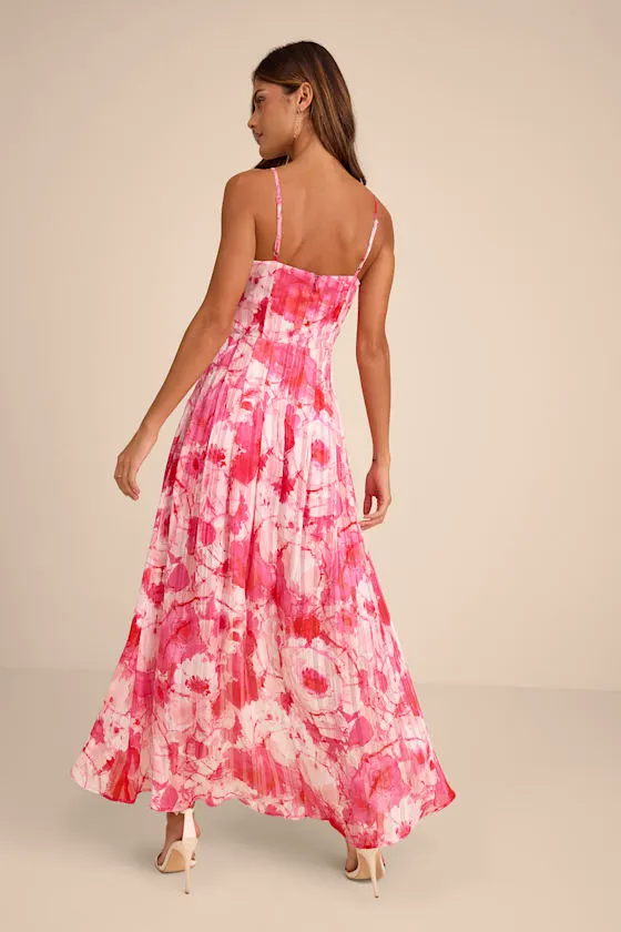 An Enchanting Dream Pink Multi Print High-Low Maxi Dress